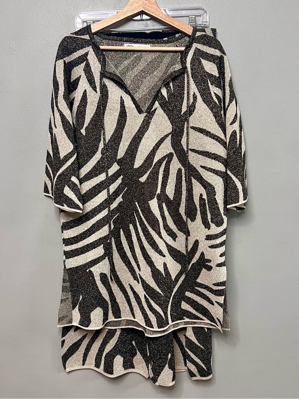 Zara Leaf Jacquard Knit Tunic & Matching Pants Set Size Medium Resort Wear